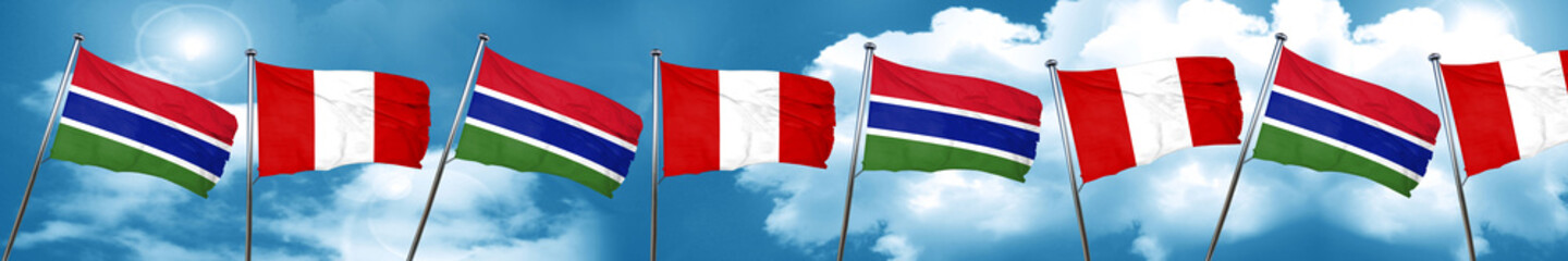 Gambia flag with Peru flag, 3D rendering