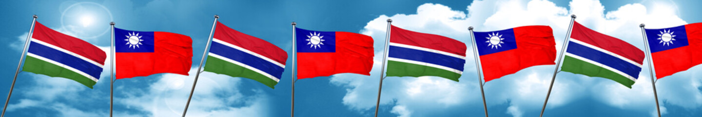 Gambia flag with Taiwan flag, 3D rendering