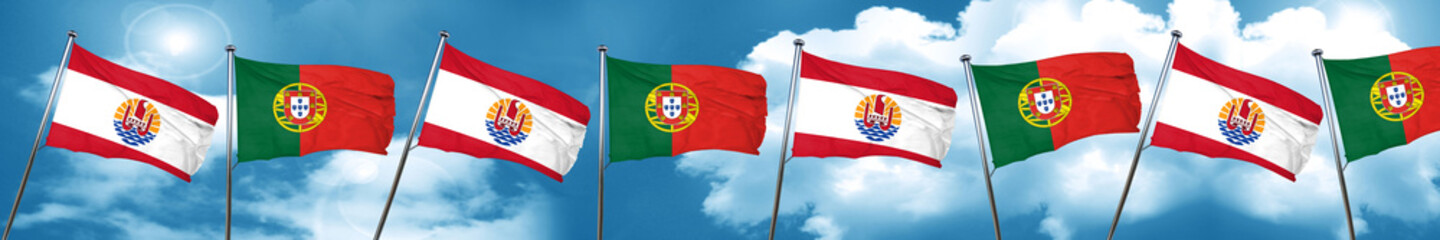 Fototapeta na wymiar french polynesia flag with Portugal flag, 3D rendering