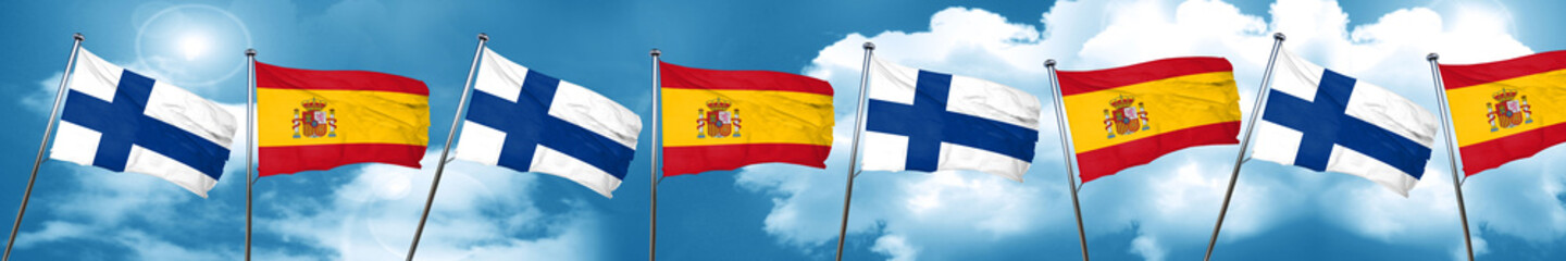 finland flag with Spain flag, 3D rendering