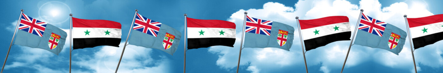 Fiji flag with Syria flag, 3D rendering