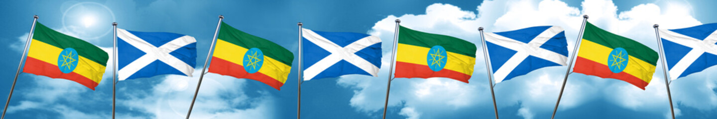 Ethiopia flag with Scotland flag, 3D rendering