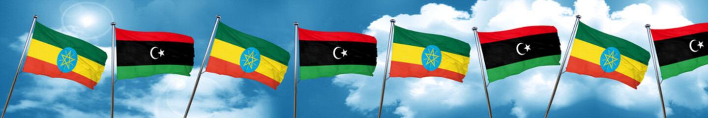 Ethiopia flag with Libya flag, 3D rendering