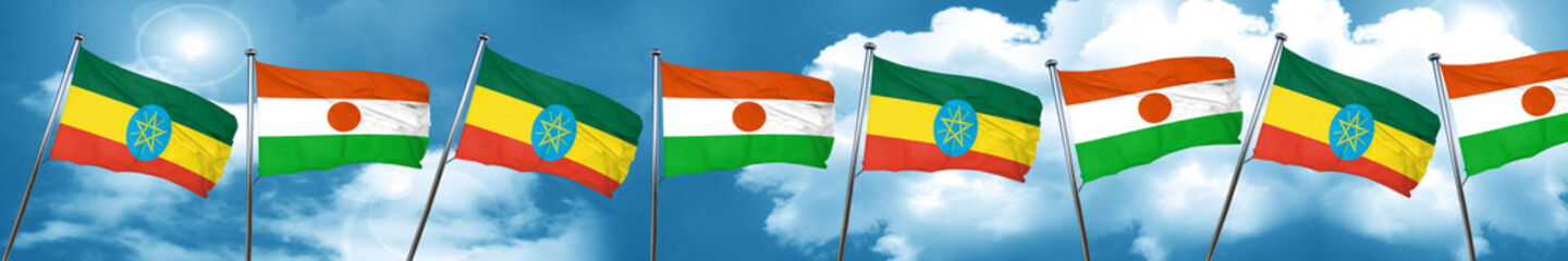 Ethiopia flag with Niger flag, 3D rendering