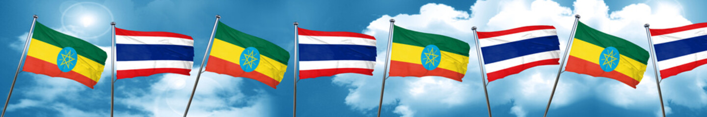 Ethiopia flag with Thailand flag, 3D rendering
