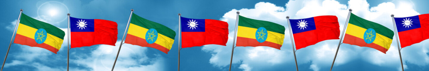 Ethiopia flag with Taiwan flag, 3D rendering