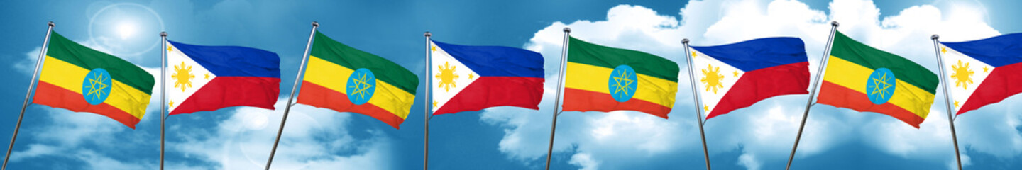 Ethiopia flag with Philippines flag, 3D rendering