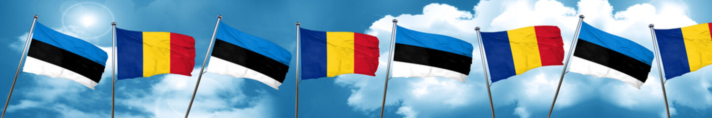 Fototapeta na wymiar estonia flag with Romania flag, 3D rendering