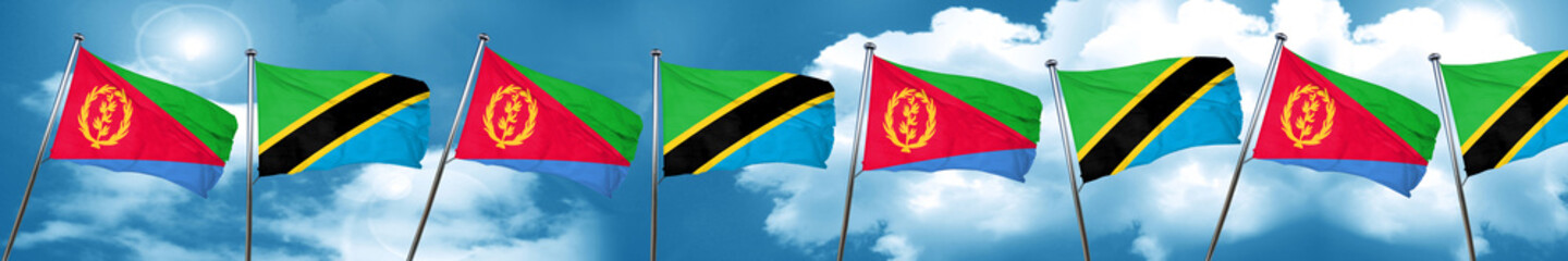 Eritrea flag with Tanzania flag, 3D rendering