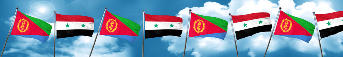 Fototapeta na wymiar Eritrea flag with Syria flag, 3D rendering
