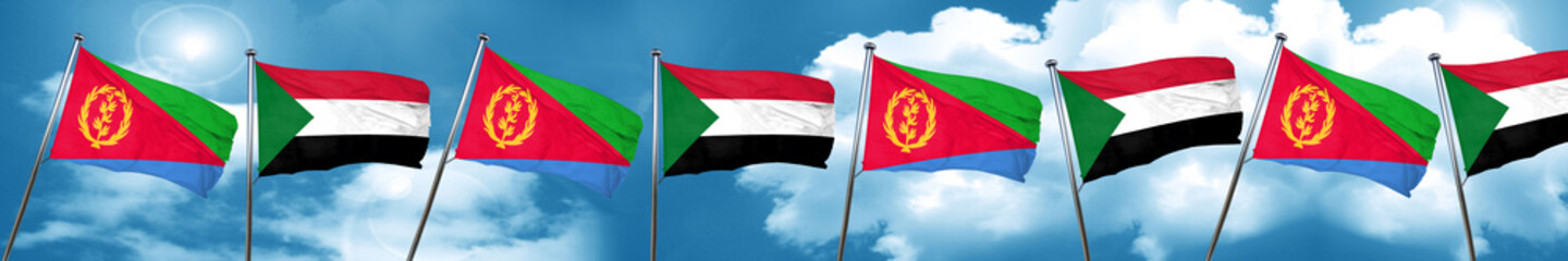 Eritrea flag with Sudan flag, 3D rendering