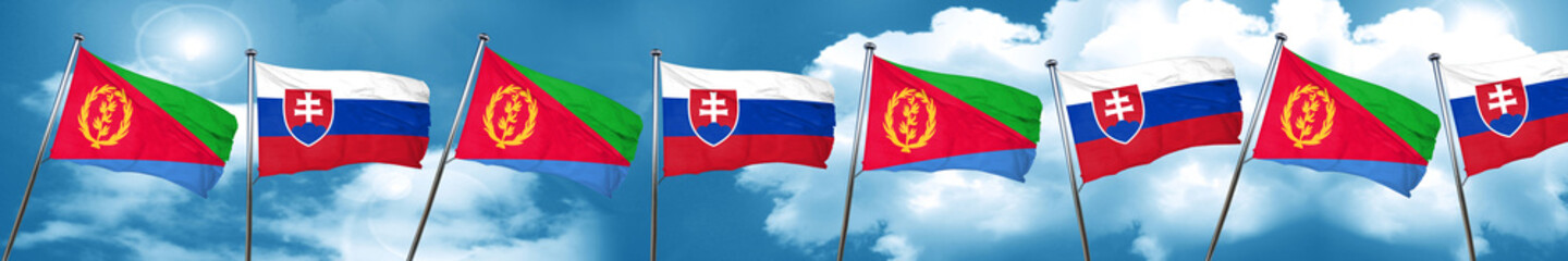 Eritrea flag with Slovakia flag, 3D rendering