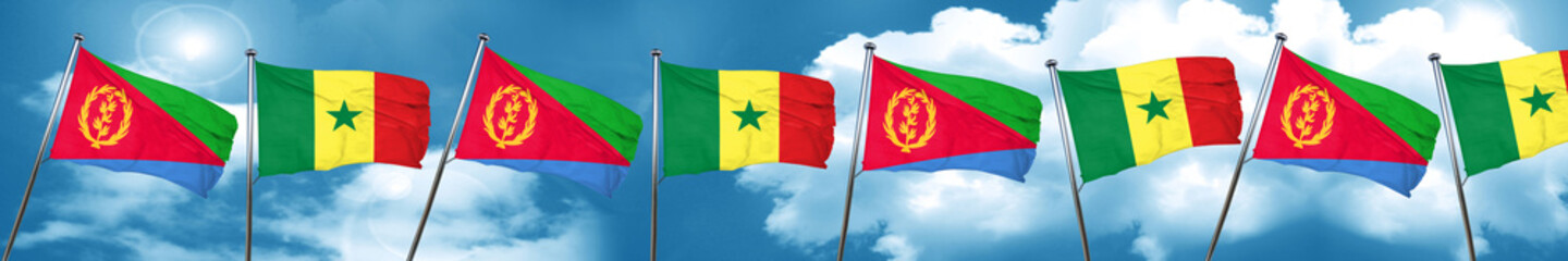 Eritrea flag with Senegal flag, 3D rendering