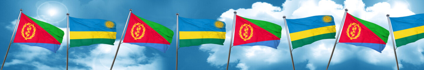 Eritrea flag with rwanda flag, 3D rendering