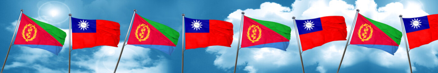 Eritrea flag with Taiwan flag, 3D rendering