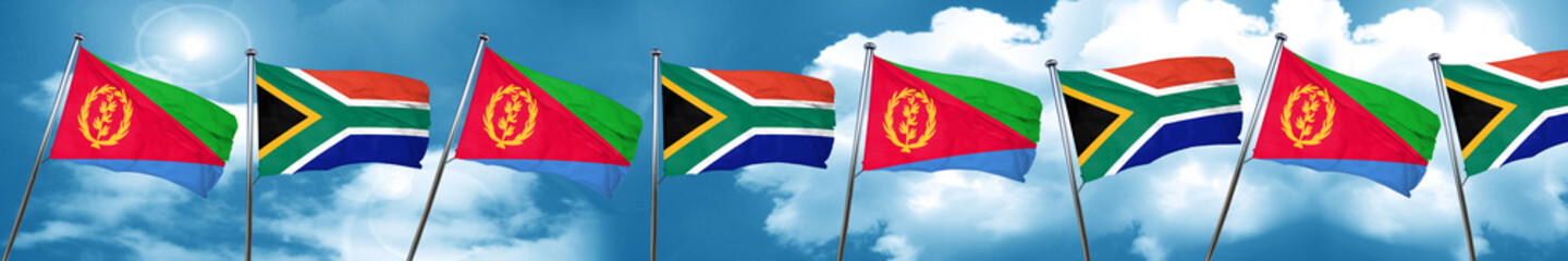 Eritrea flag with South Africa flag, 3D rendering