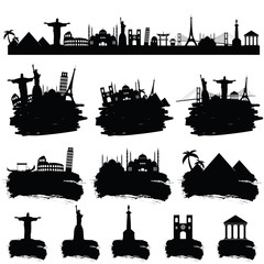 Fototapeta premium ancient famous world monument in black color illustration