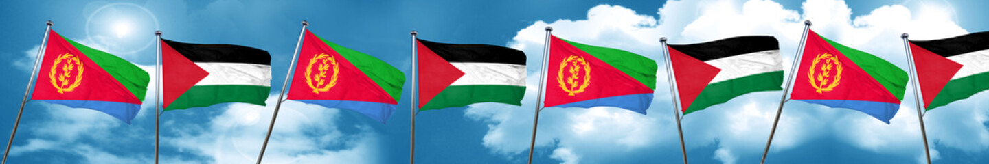 Fototapeta na wymiar Eritrea flag with Palestine flag, 3D rendering