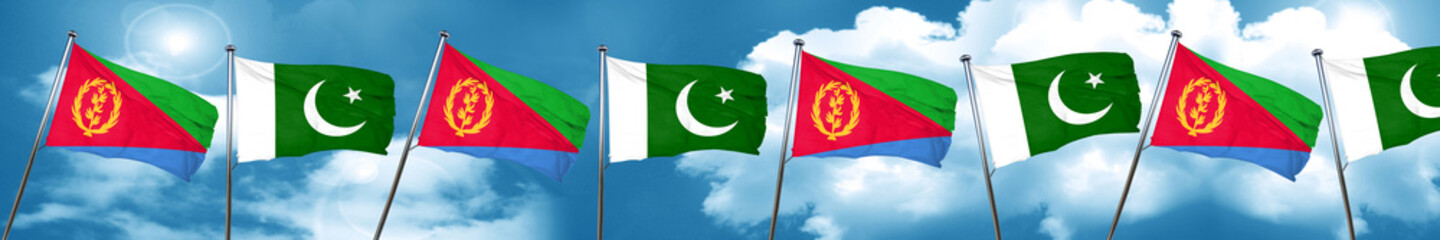 Eritrea flag with Pakistan flag, 3D rendering