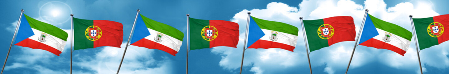 Equatorial guinea flag with Portugal flag, 3D rendering