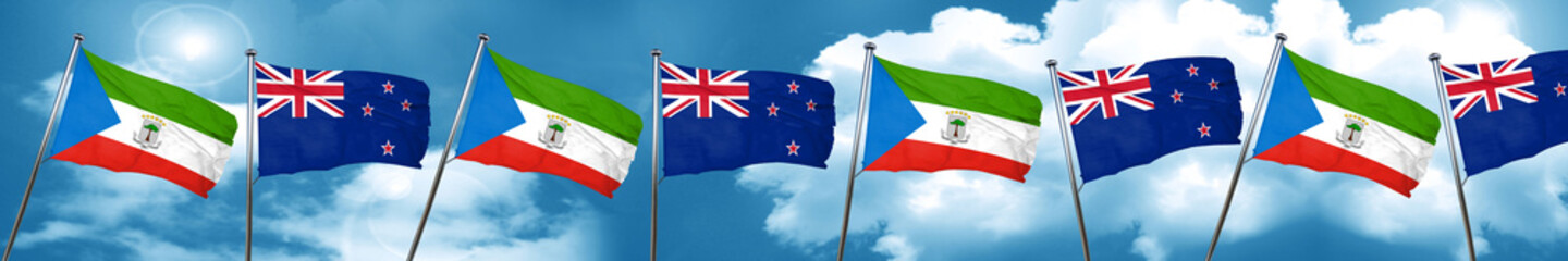 Equatorial guinea flag with New Zealand flag, 3D rendering