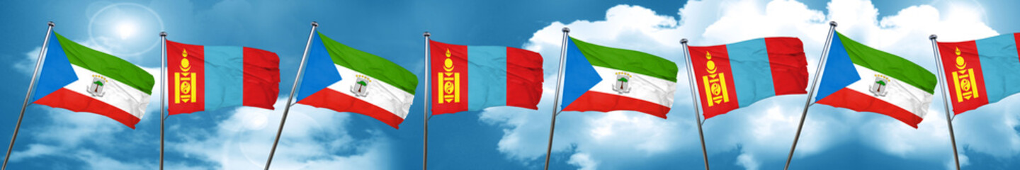 Equatorial guinea flag with Mongolia flag, 3D rendering