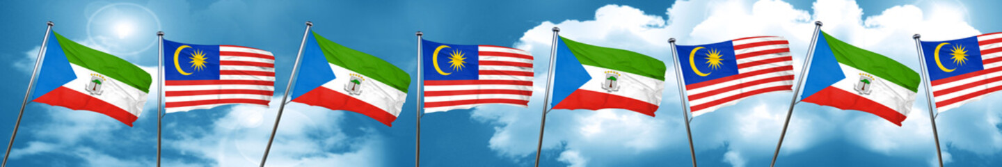 Equatorial guinea flag with Malaysia flag, 3D rendering