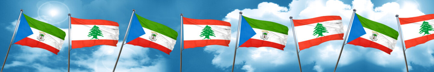 Equatorial guinea flag with Lebanon flag, 3D rendering