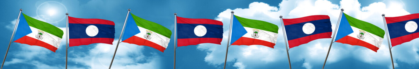 Equatorial guinea flag with Laos flag, 3D rendering