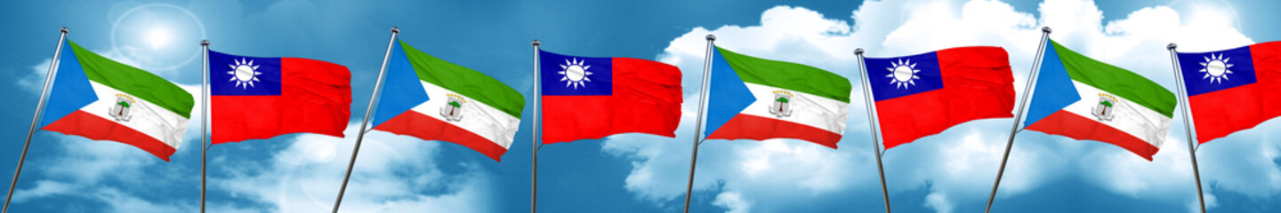 Equatorial guinea flag with Taiwan flag, 3D rendering