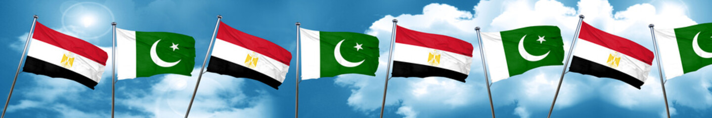 Egypt flag with Pakistan flag, 3D rendering