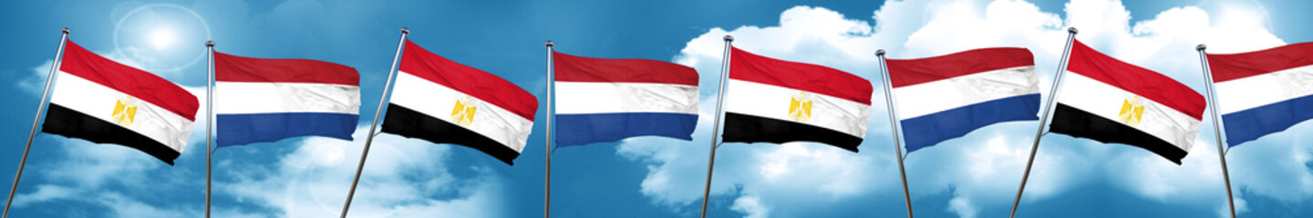 Egypt flag with Netherlands flag, 3D rendering