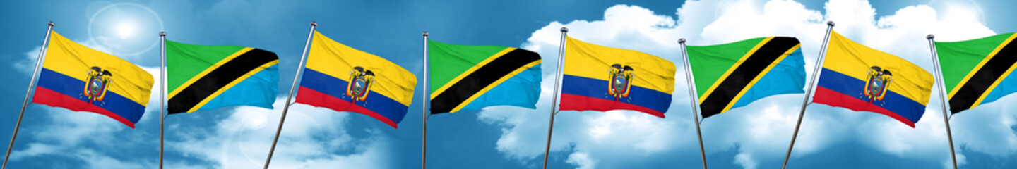Ecuador flag with Tanzania flag, 3D rendering