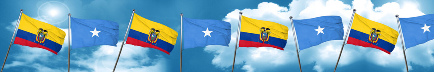 Ecuador flag with Somalia flag, 3D rendering