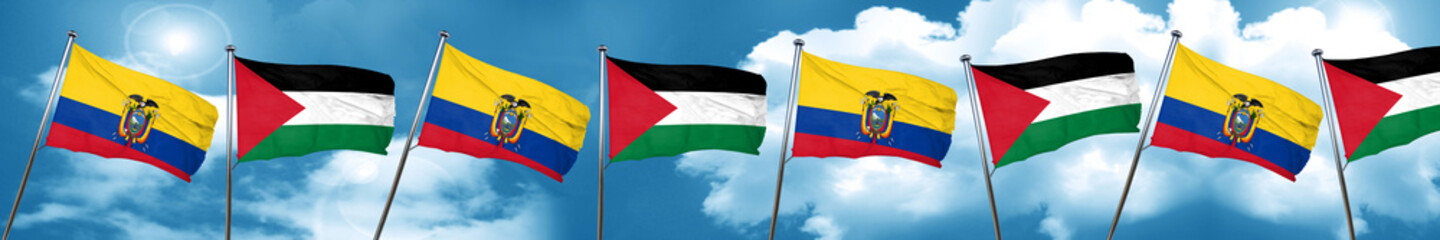Ecuador flag with Palestine flag, 3D rendering