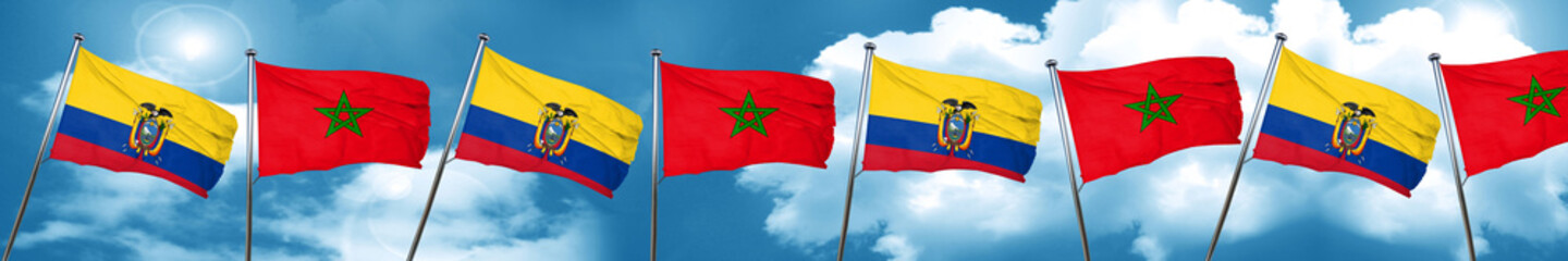 Ecuador flag with Morocco flag, 3D rendering