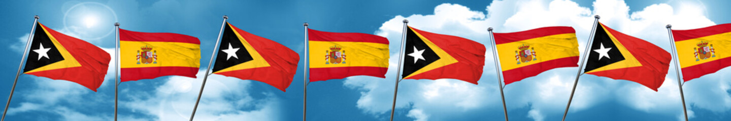 east timor flag with Spain flag, 3D rendering