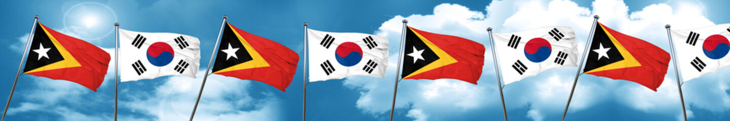east timor flag with South Korea flag, 3D rendering