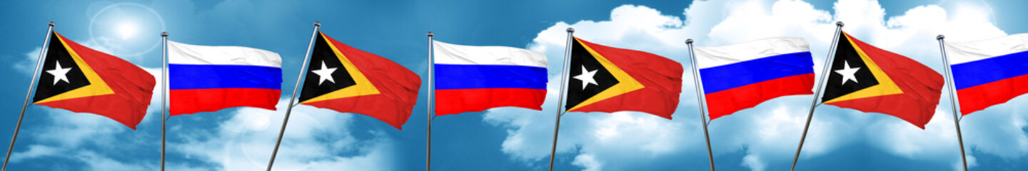 east timor flag with Russia flag, 3D rendering