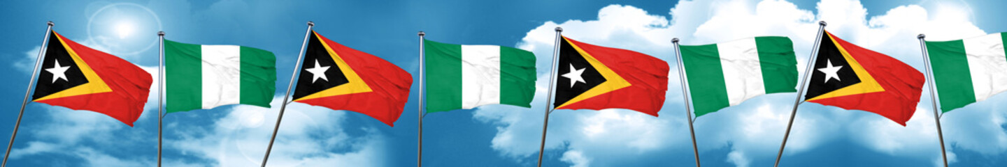 east timor flag with Nigeria flag, 3D rendering