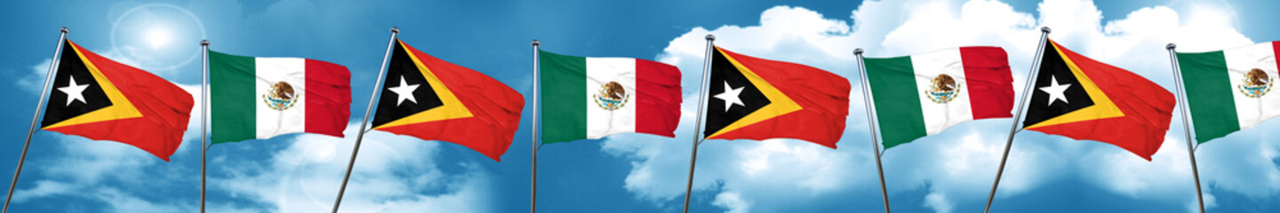 east timor flag with Mexico flag, 3D rendering