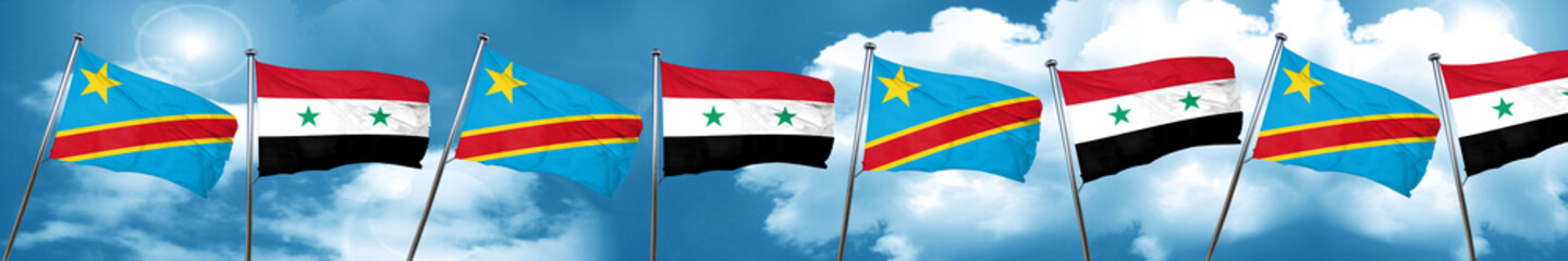 Democratic republic of the congo flag with Syria flag, 3D render