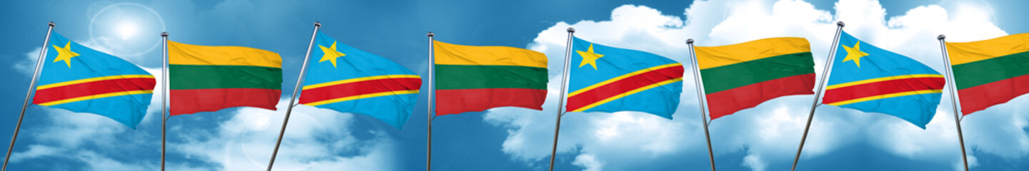 Democratic republic of the congo flag with Lithuania flag, 3D re