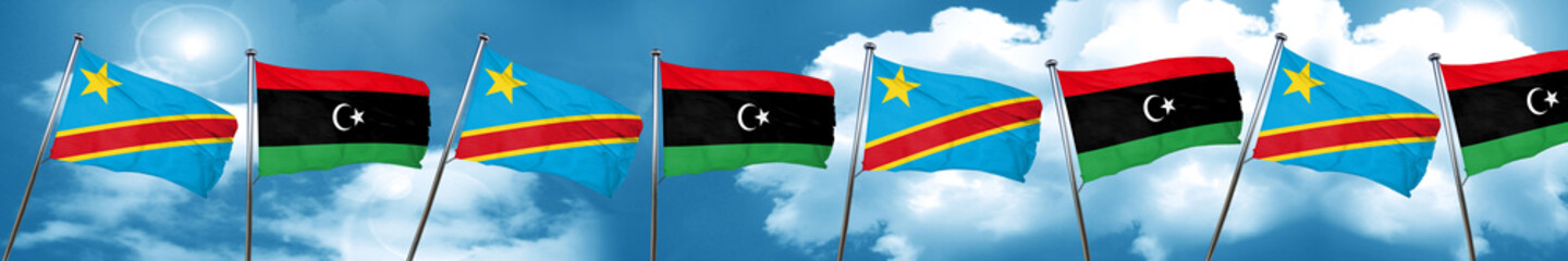 Democratic republic of the congo flag with Libya flag, 3D render