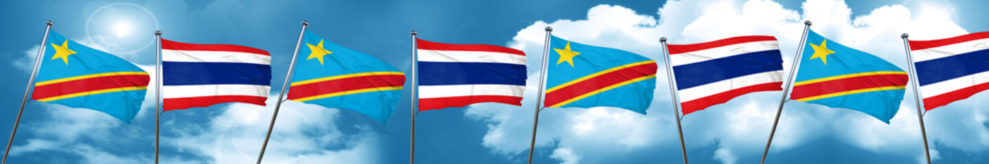 Democratic republic of the congo flag with Thailand flag, 3D ren