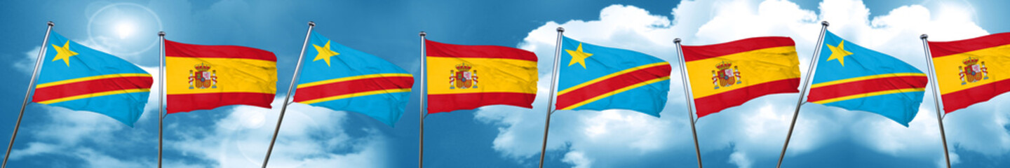 Democratic republic of the congo flag with Spain flag, 3D render