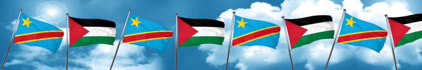 Democratic republic of the congo flag with Palestine flag, 3D re