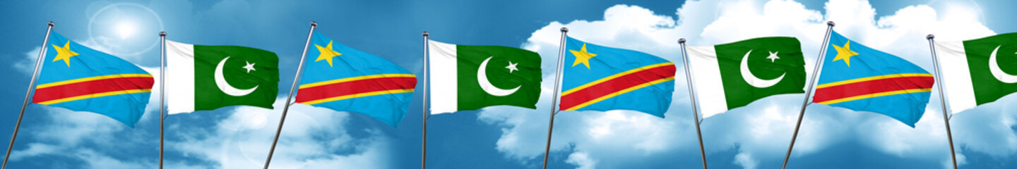 Democratic republic of the congo flag with Pakistan flag, 3D ren