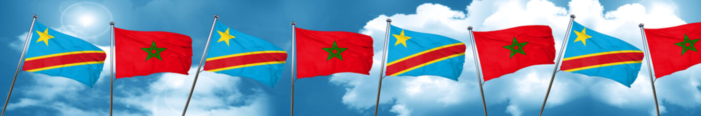 Democratic republic of the congo flag with Morocco flag, 3D rend