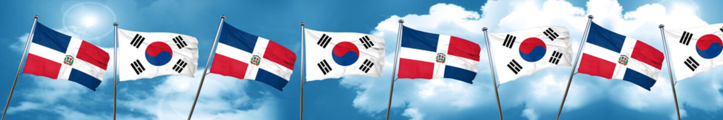 dominican republic flag with South Korea flag, 3D rendering